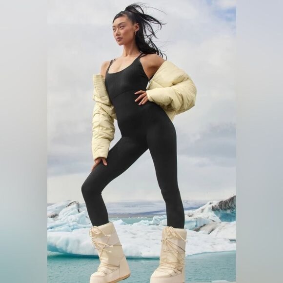 ALO Yoga Seamless Cable Knit Onesie in Black - Picture 2 of 8